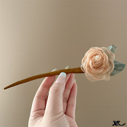 Purple Rose Hairpin Summer Mesh Flower Ancient Style Hair Accessory