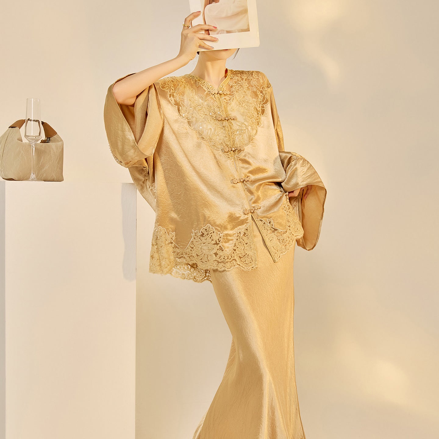 New Chinese Style Embroidered Jacket Skirt Set | Heavy Bead Lace Patchwork