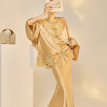 New Chinese Style Embroidered Jacket Skirt Set | Heavy Bead Lace Patchwork