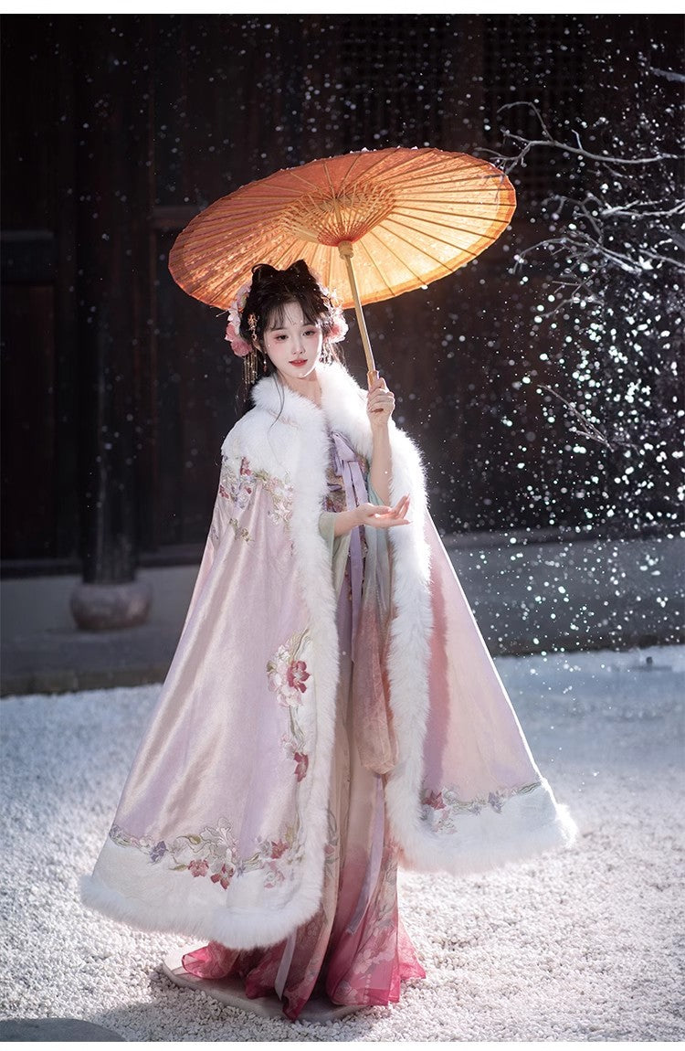 Women's Tang Dynasty Hanfu Winter Embroidered Shirt & Cloak Set