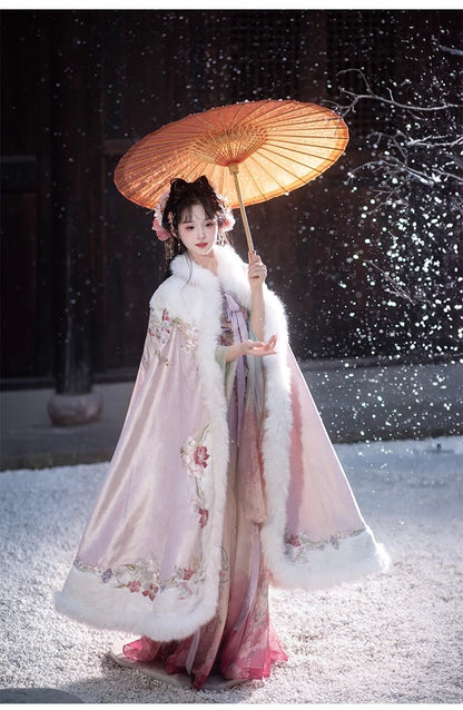 Women's Tang Dynasty Hanfu Winter Embroidered Shirt & Cloak Set