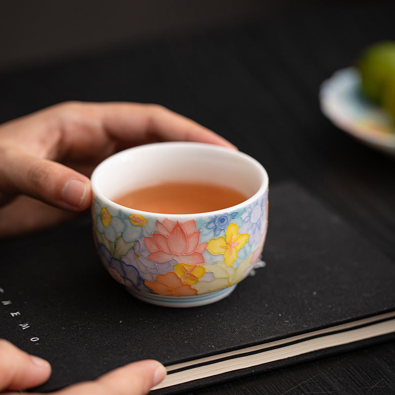 Jingdezhen Hand-Painted Underglaze Master Tea Cup Threaded Design