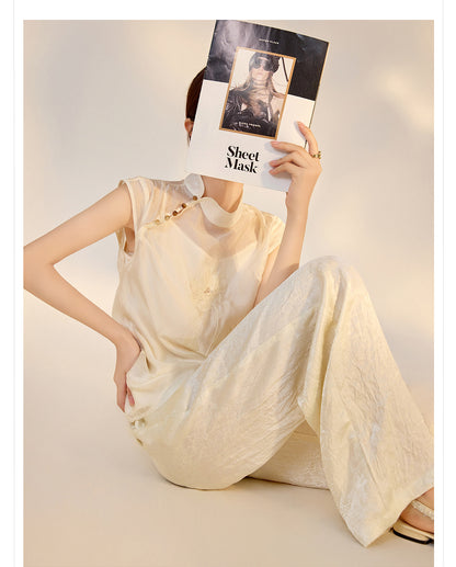 2026 New Chinese Style Elegant Acetate Wide-Leg Pants for Women