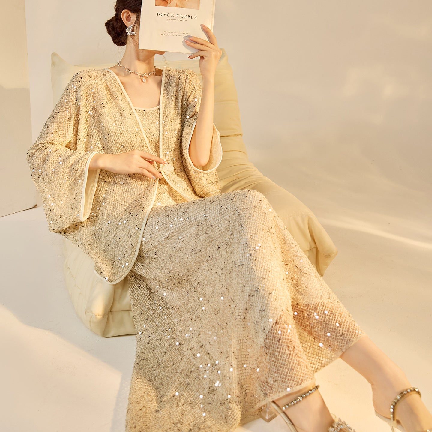 Autumn New Chinese Sequin Embroidered High-End Coat Dress Set