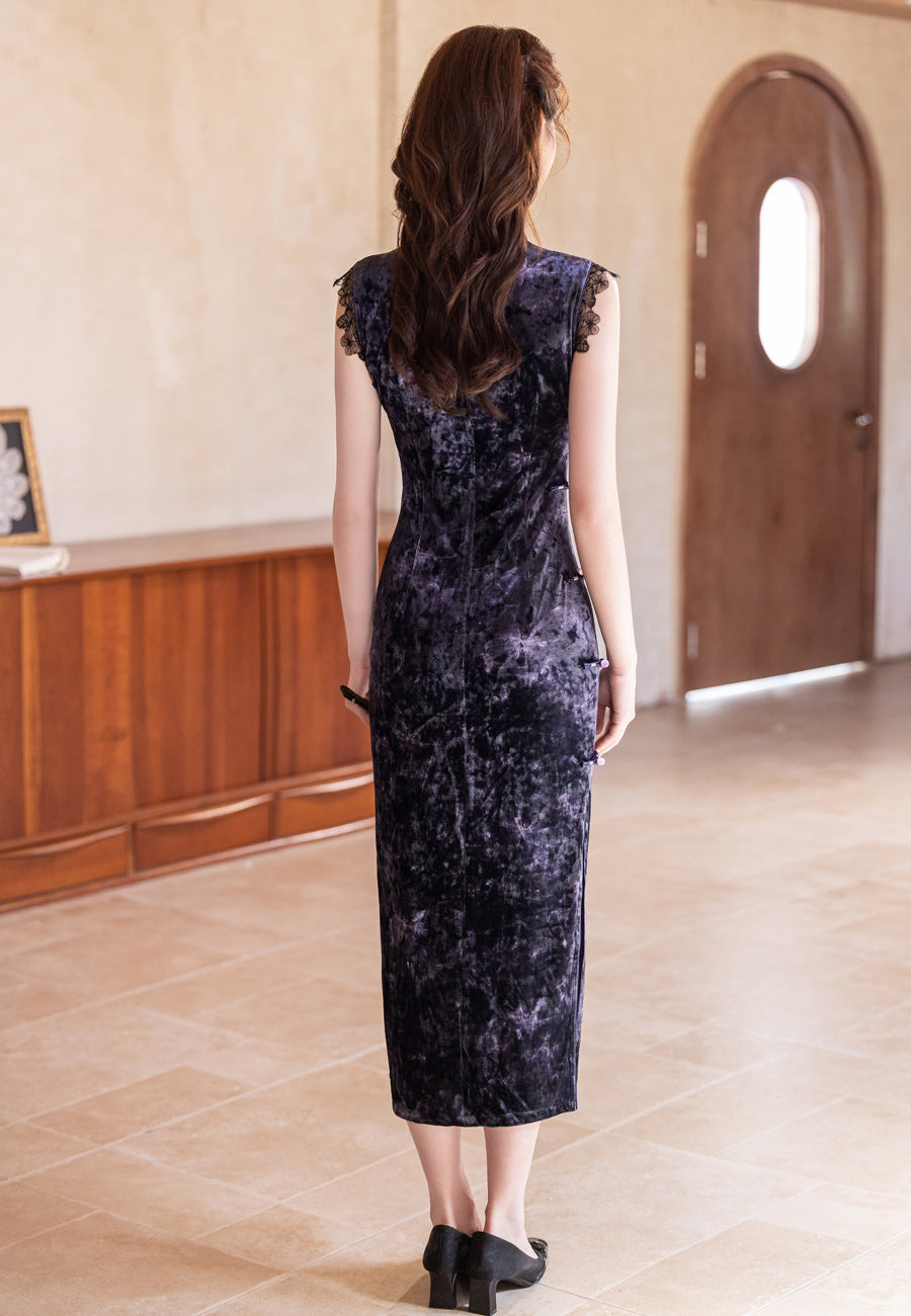 Purple Sleeveless Cheongsam – Old Shanghai Retro 2025 Autumn Dress