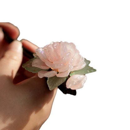 Hanfu Cheongsam Hairpin Pink Peony Forest Style Sweet Hair Accessory