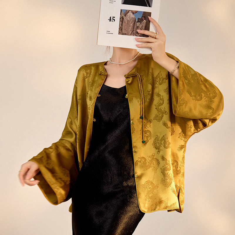 New Chinese Old Money Style Dragon Embroidered Acetate Luxury Coat