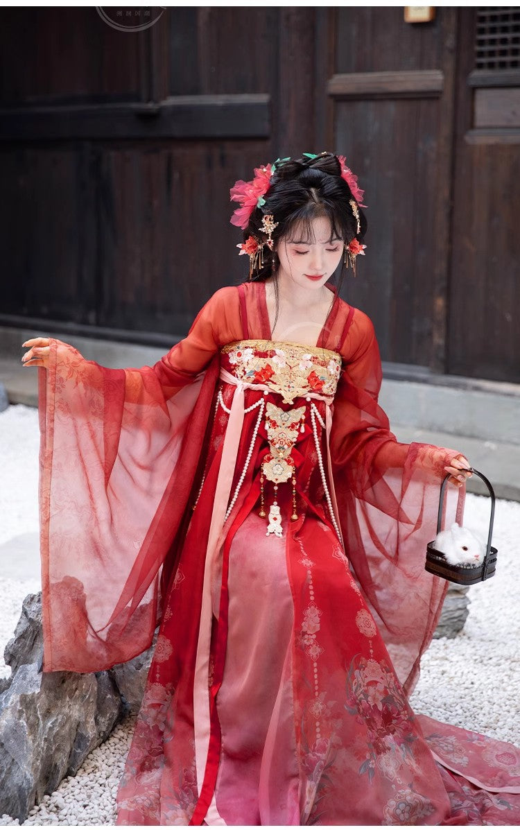 Women's Tang Dynasty Hanfu Winter Embroidered Shirt & Cloak Set