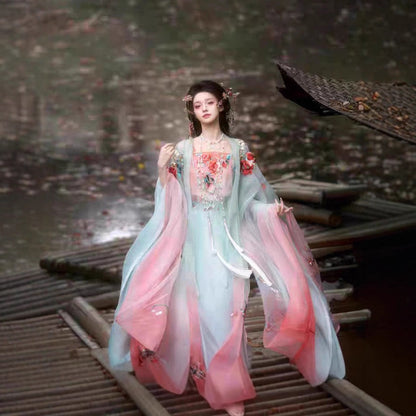 Original Hanfu Set Women's Heavy Embroidery Rose Manor Fairy Style