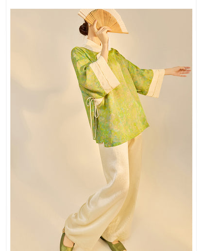 Early Autumn New Chinese Style Silk Lace-Up Short Coat | Retro Thin Top for Women