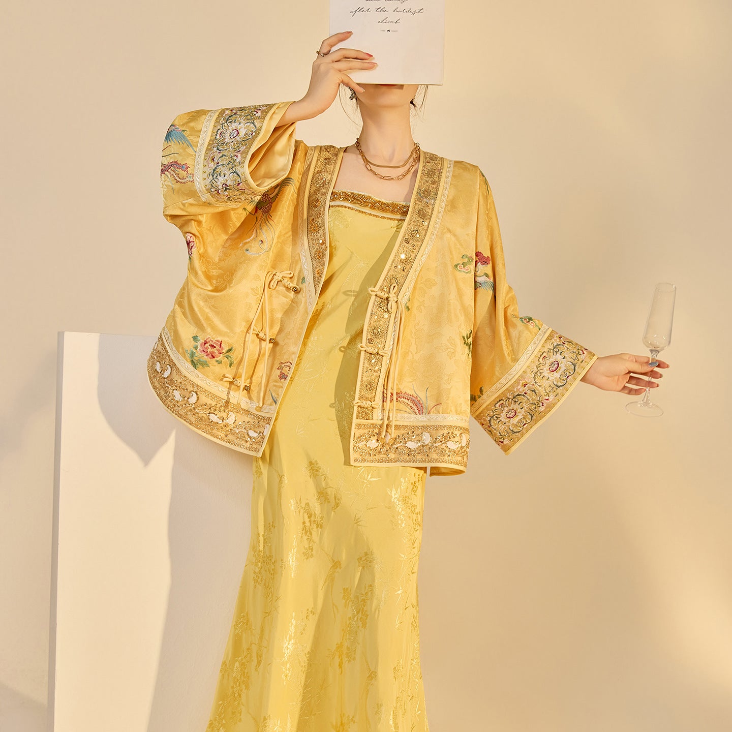 Luxury V-Neck Embroidered Jacket – Modern Chinese Style Outerwear