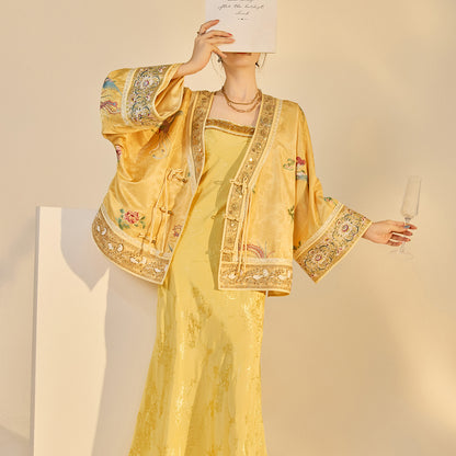 Luxury V-Neck Embroidered Jacket – Modern Chinese Style Outerwear