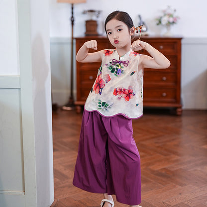 Retro Republic Style Girls Two-Piece — Improved Shirt & Pants Set