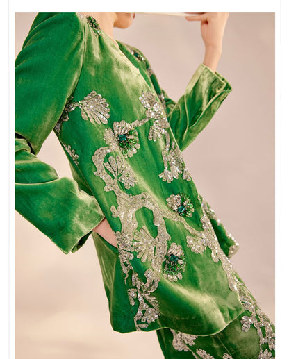 2025 Spring New Chinese Beaded Embroidered Silk Cardigan & Skirt Set