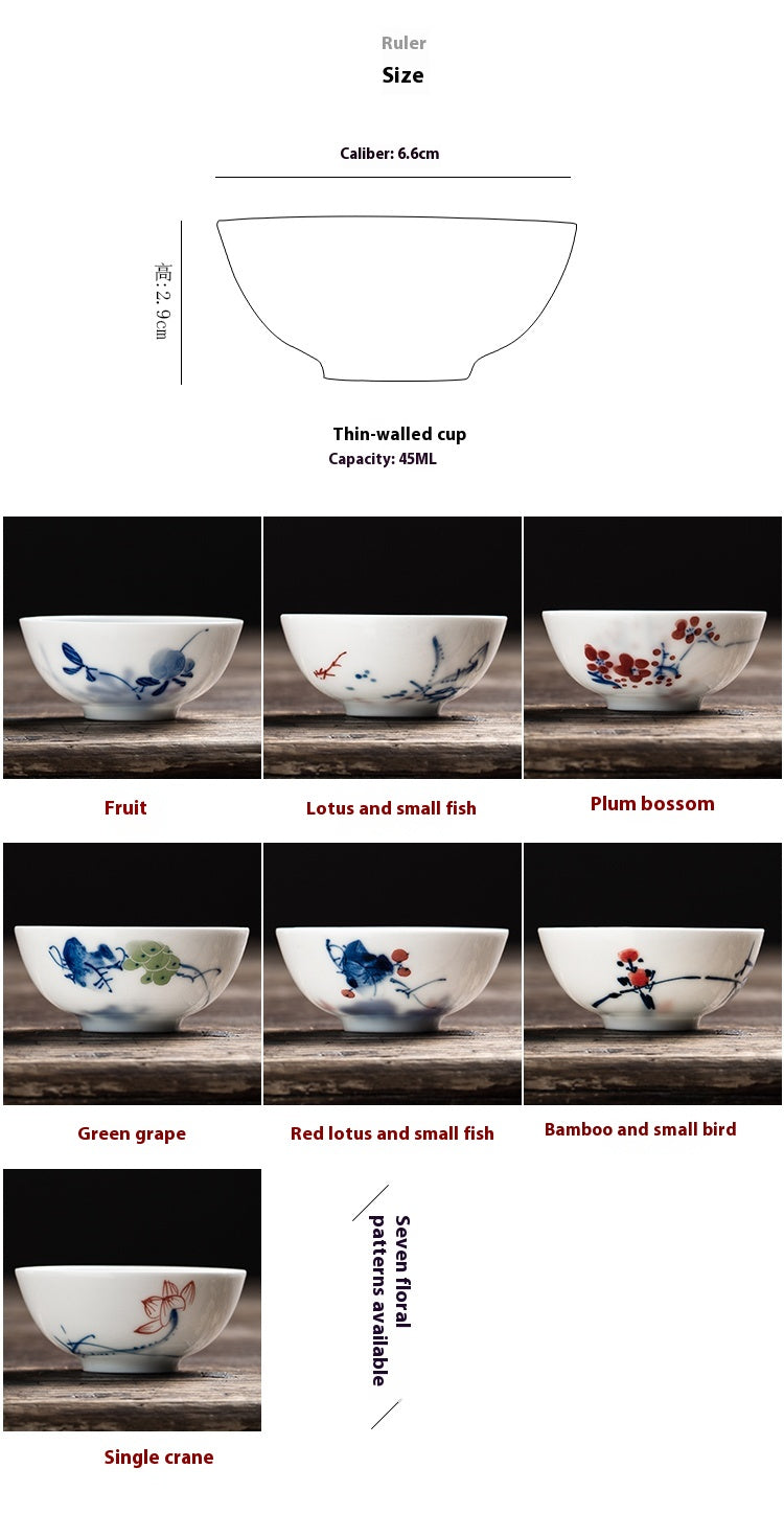 Hand-Painted Blue and White Porcelain Master Tea Cup Jingdezhen