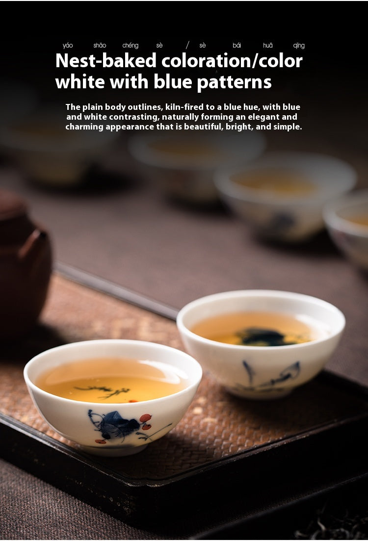 Hand-Painted Blue and White Porcelain Master Tea Cup Jingdezhen