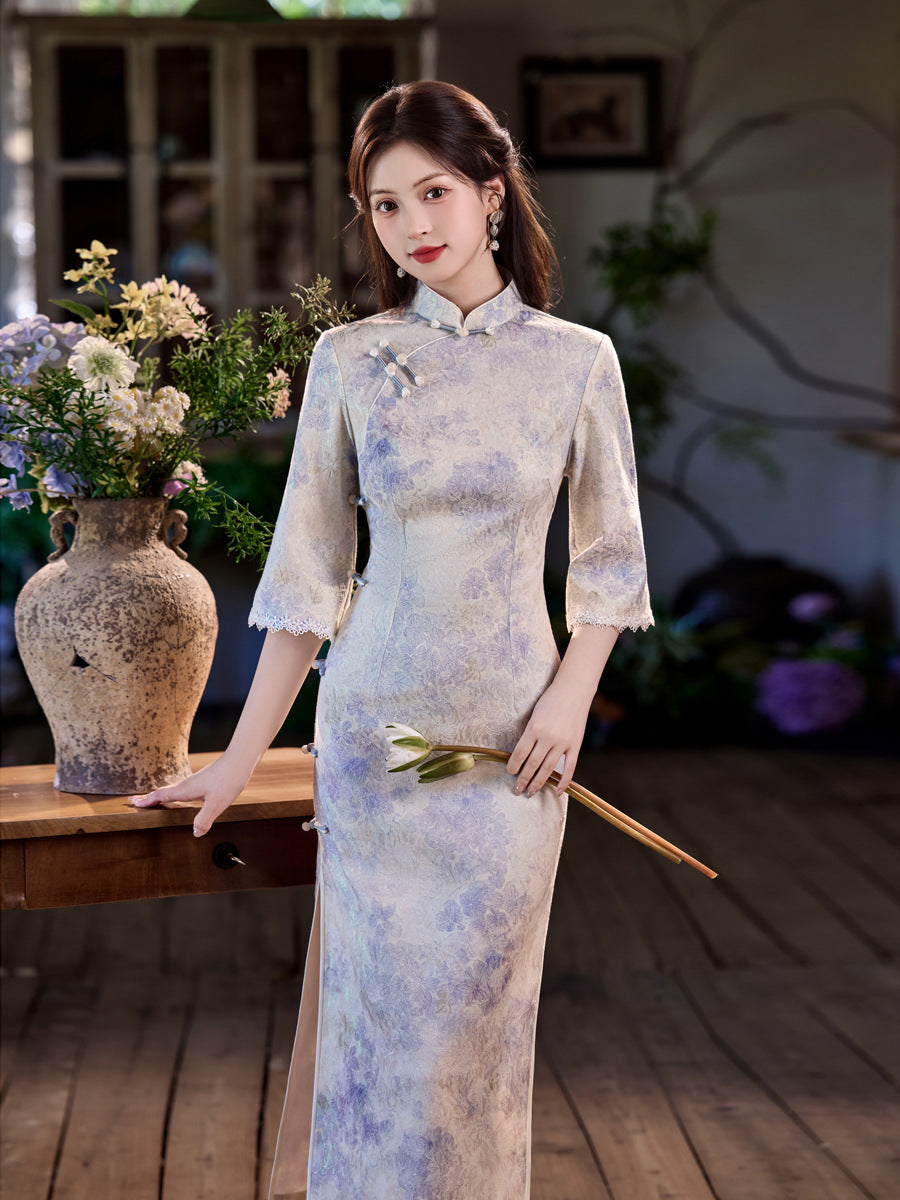 High-End Daily Wear Qipao – Exquisite Satin Autumn Dress