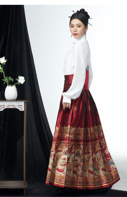 Elegant Autumn-Winter Brocade Horse-Face Skirt