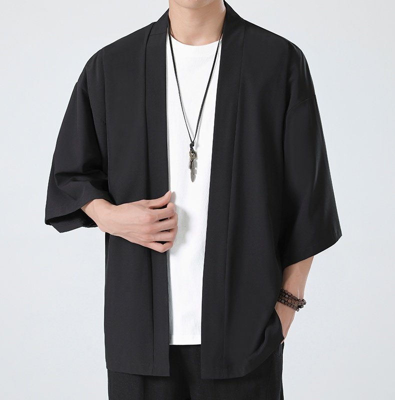 Mens Chinese Hanfu Dao Robe Large Size Zen Ice Silk Kimono