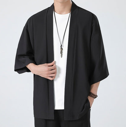 Mens Chinese Hanfu Dao Robe Large Size Zen Ice Silk Kimono