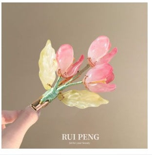 Orchid tassel headdress with side clips and new Chinese flower hairpins