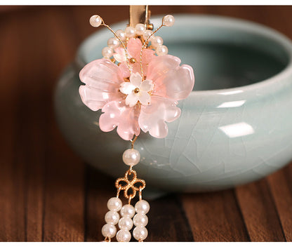 Kids Hair Clips Pink Hanfu Headwear Fairy Style Chinese Vintage Double Clip