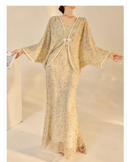 Autumn New Chinese Sequin Embroidered High-End Coat Dress Set