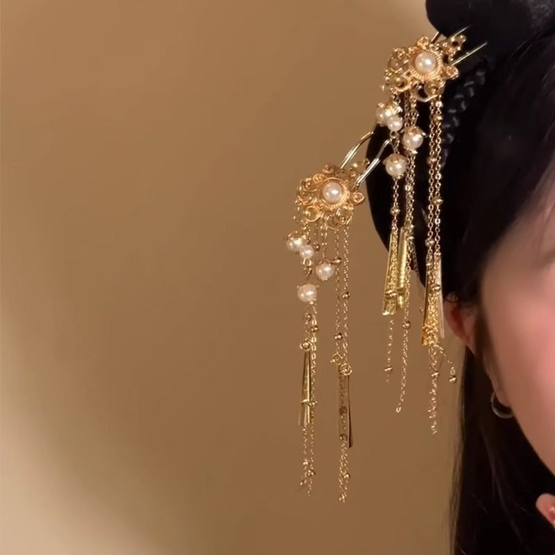 Elegant Pearl Hairpin | Chinese Style Cheongsam Back Hair Accessory