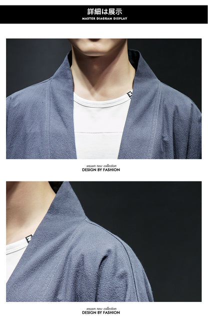 Mens Chinese Hanfu Taoist Robe Retro Kimono Jacket Trendy Top