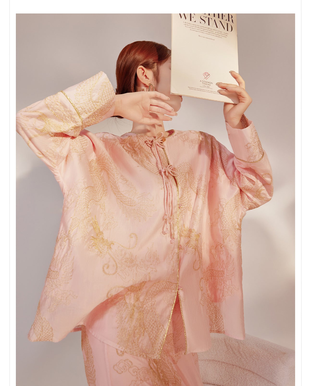 New Chinese Style Dragon Embroidered Shirt & High Waist Skirt Set