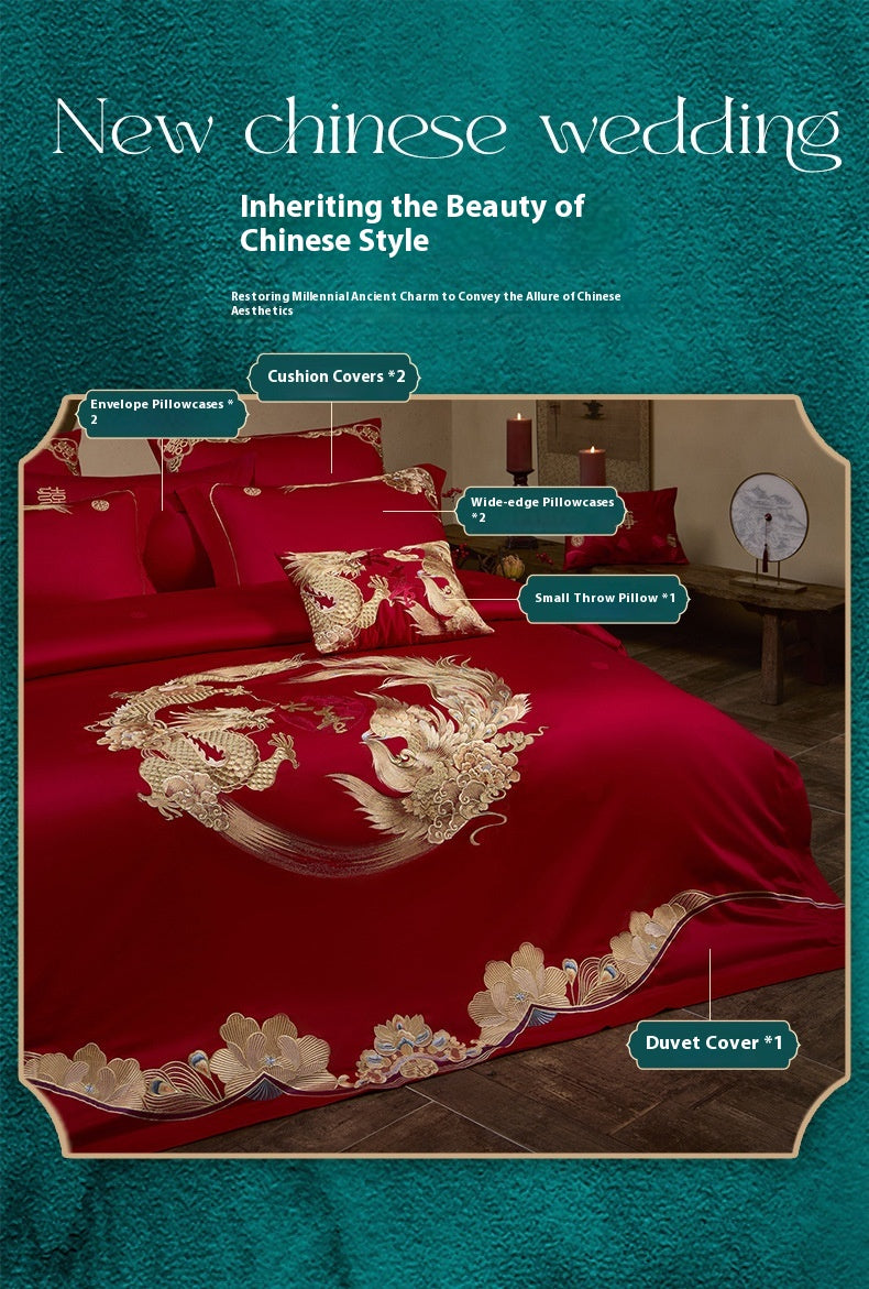 Luxury Cotton Wedding Bedding Set 4-Piece Embroidered Quilt Cover