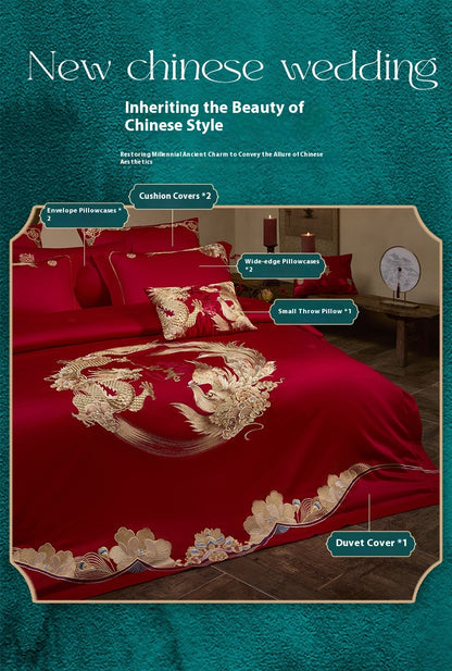 Luxury Cotton Wedding Bedding Set 4-Piece Embroidered Quilt Cover