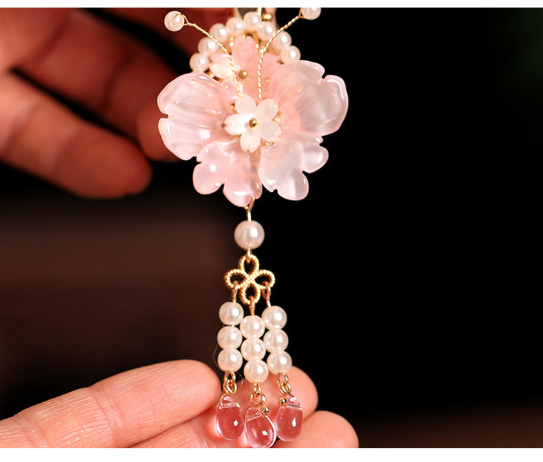 Kids Hair Clips Pink Hanfu Headwear Fairy Style Chinese Vintage Double Clip