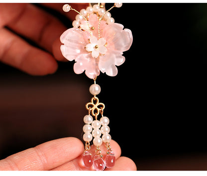 Kids Hair Clips Pink Hanfu Headwear Fairy Style Chinese Vintage Double Clip