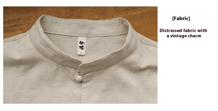Summer Chinese Cotton Linen Shirt Men Casual Thin Youth Trend Top