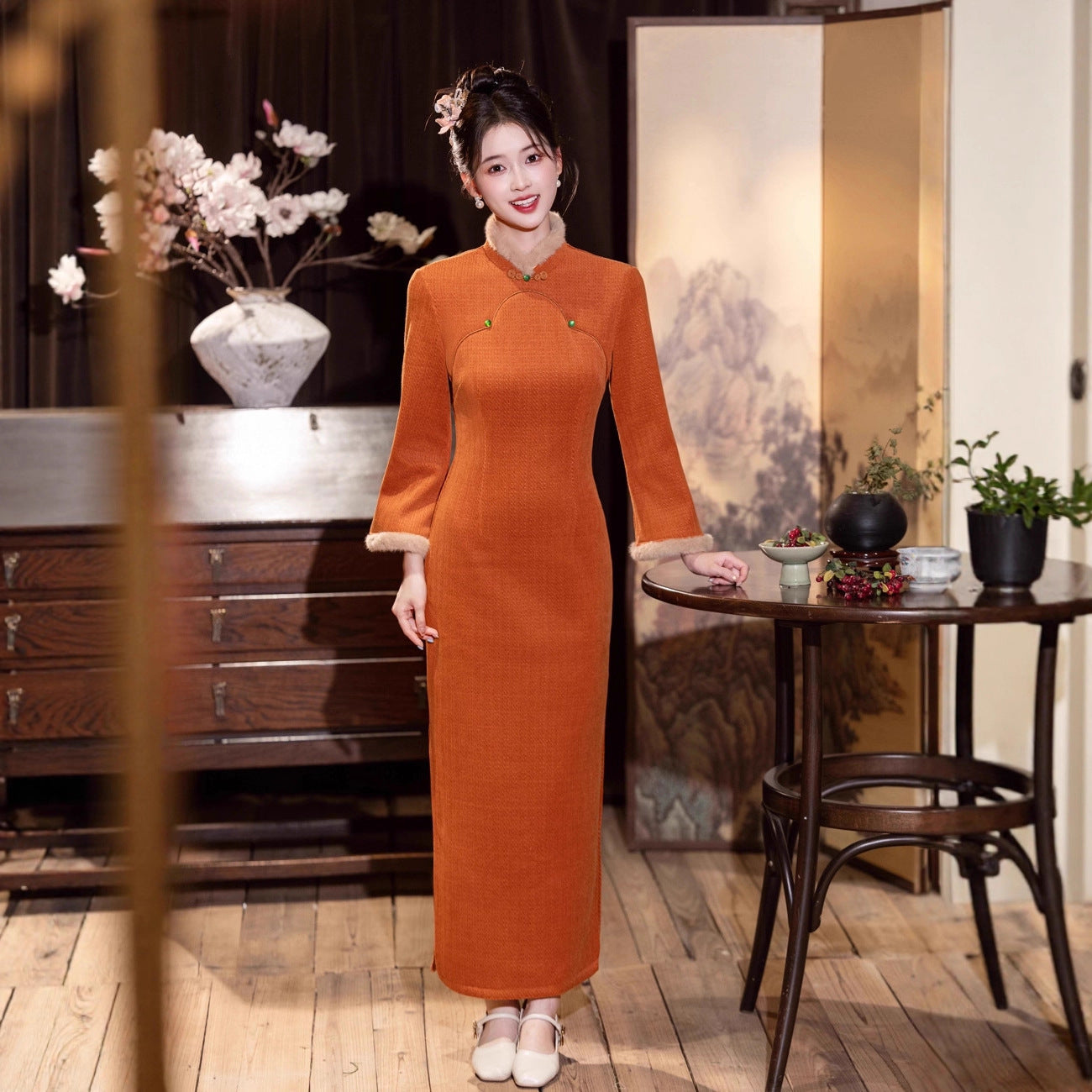 2025 New Thickened Cheongsam – Elegant Warm Daily Chinese Dress