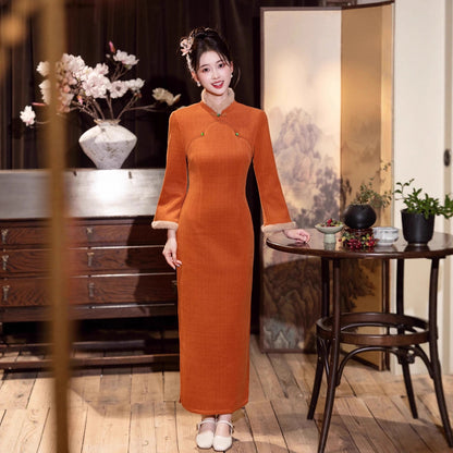 2025 New Thickened Cheongsam – Elegant Warm Daily Chinese Dress