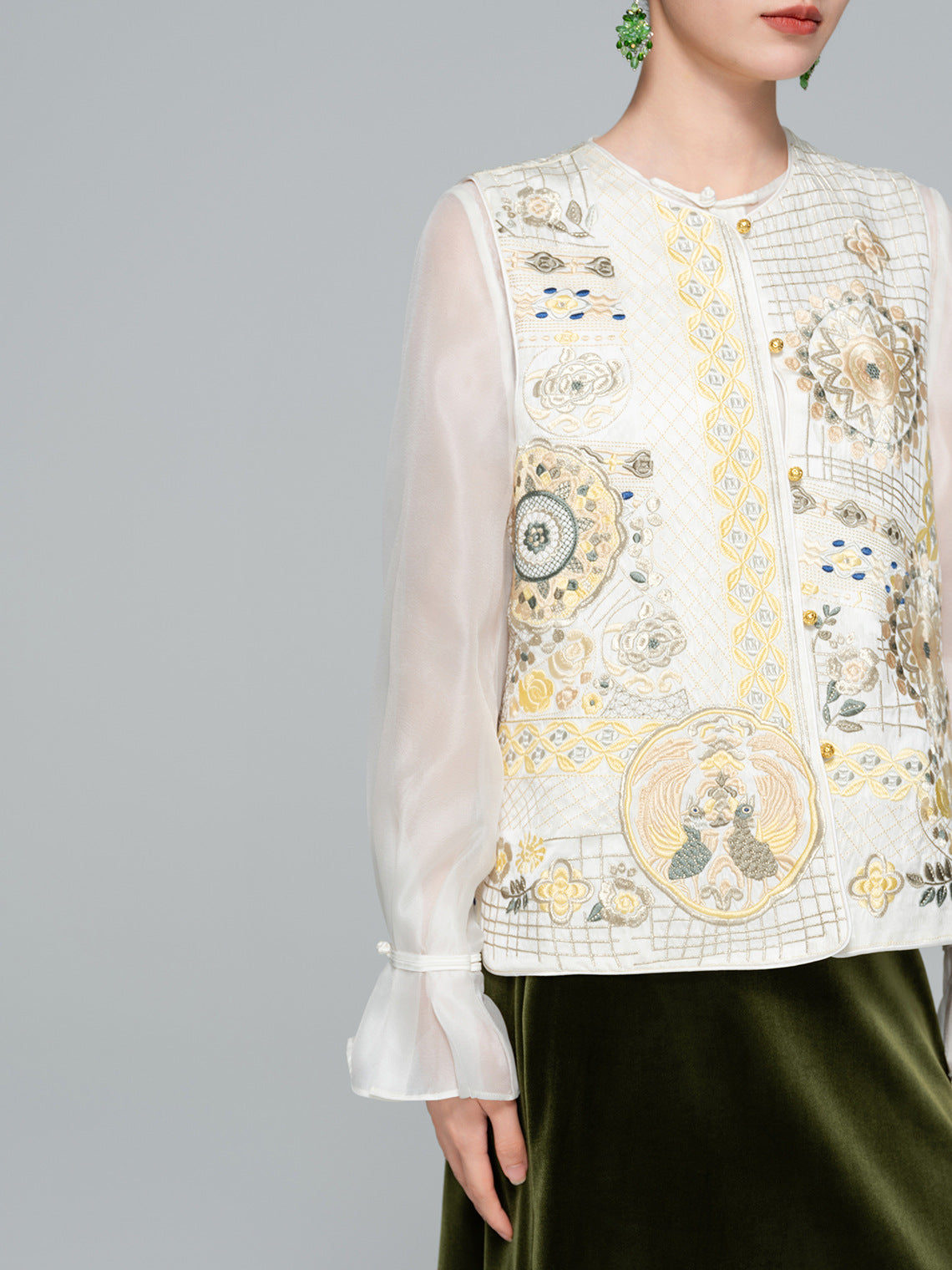 High-End Vintage Silk Embroidered Women's Vest