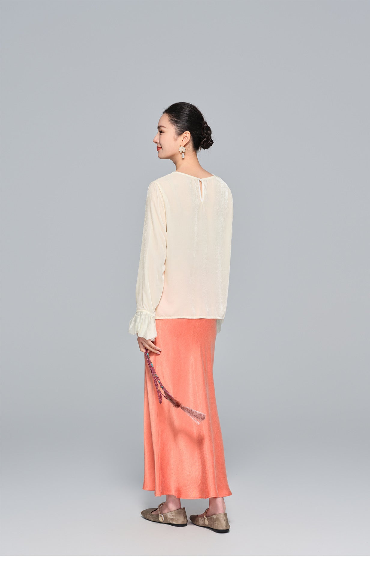 Autumn High-Waist Cupro Silk Skirt for Women