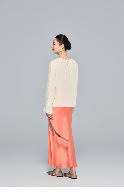 Autumn High-Waist Cupro Silk Skirt for Women