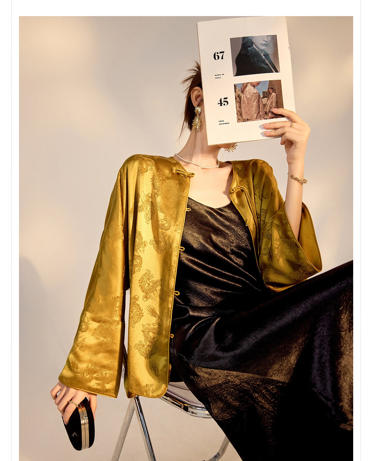 New Chinese Old Money Style Dragon Embroidered Acetate Luxury Coat