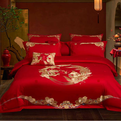 Luxury Cotton Wedding Bedding Set 4-Piece Embroidered Quilt Cover