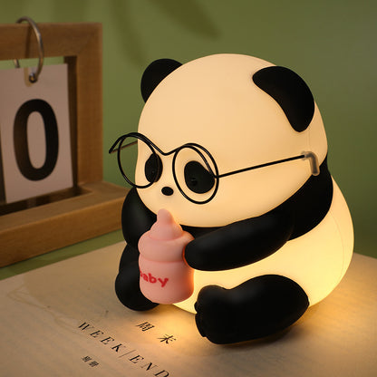 Panda Baby Bottle Night Light Silicone Rechargeable Bedside Lamp