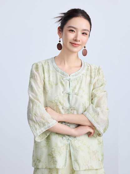 Luxury Embroidered Chinese Style Two-Piece Outfit