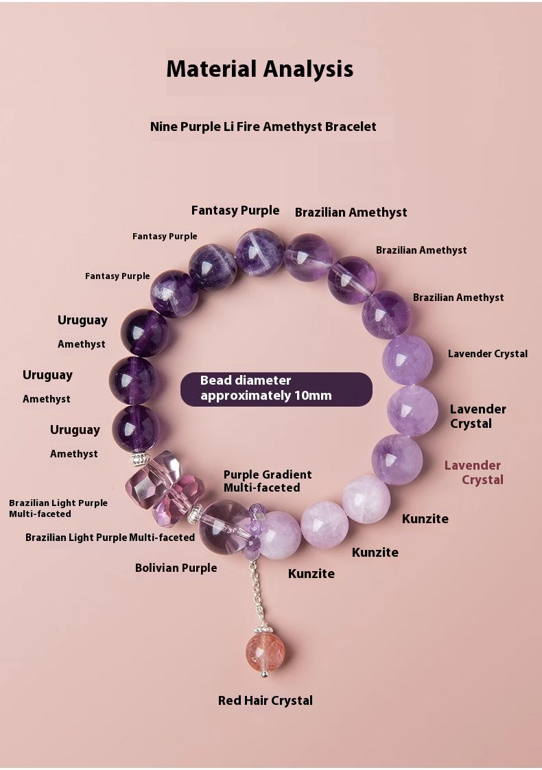 Natural Amethyst Nine-Purple Fire Bracelet — Lucky Exam Charm for Women