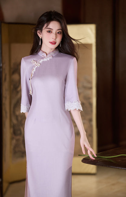 Purple Cheongsam 2025 – Elegant Young Chinese Style Autumn Dress