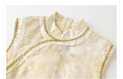 New Chinese Style Printed Cheongsam | Autumn Elegant Beaded Dress