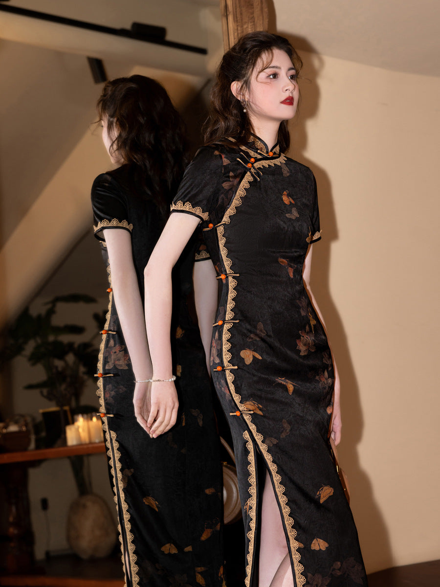 Black Dream Cheongsam – Youth High-End Slim Fit Dress