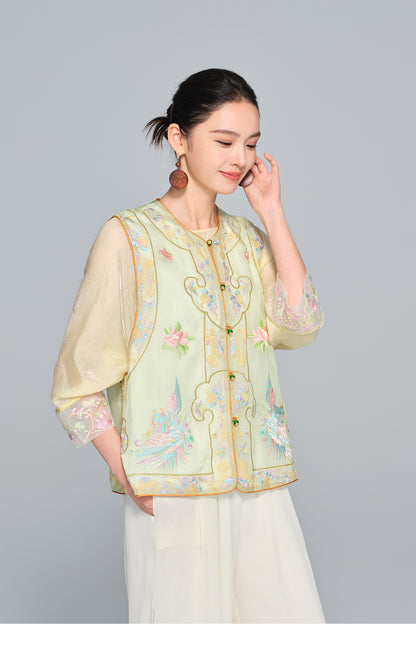 Elegant Silk Vest with Embroidery