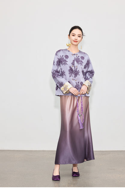 High-End Gradient Satin Mermaid Midi Skirt, Spring Design